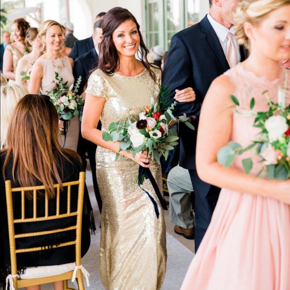 Gold sequin long dress worn once in a wedding
